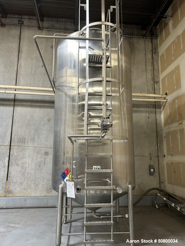 Used Feldmeier 3,700 Gallon Mix Tank | 316L Stainless Steel | Dished Top, Coned Bottom | Sanitary Processing Vessel on Legs