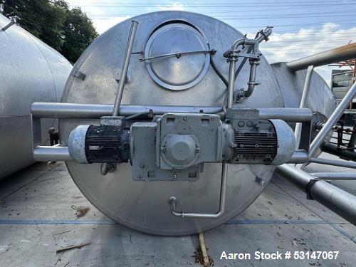 Used Feldmeier 1,700 Gallon 316 Stainless Steel Jacketed Tank. Double motion scraper agitation. Approximate 8' diameter X 4' straight side with approximate 45 degree cone bottom with 4" center bottom...