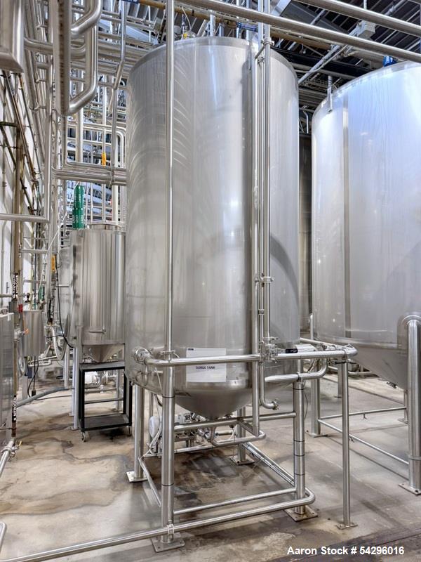Used Feldmeier Stainless Steel Jacketed Tank, Approximate 1,200 Gallon.  Vertical, dish top, cone bottom, center bottom outlet, on (4) stainless steel legs.