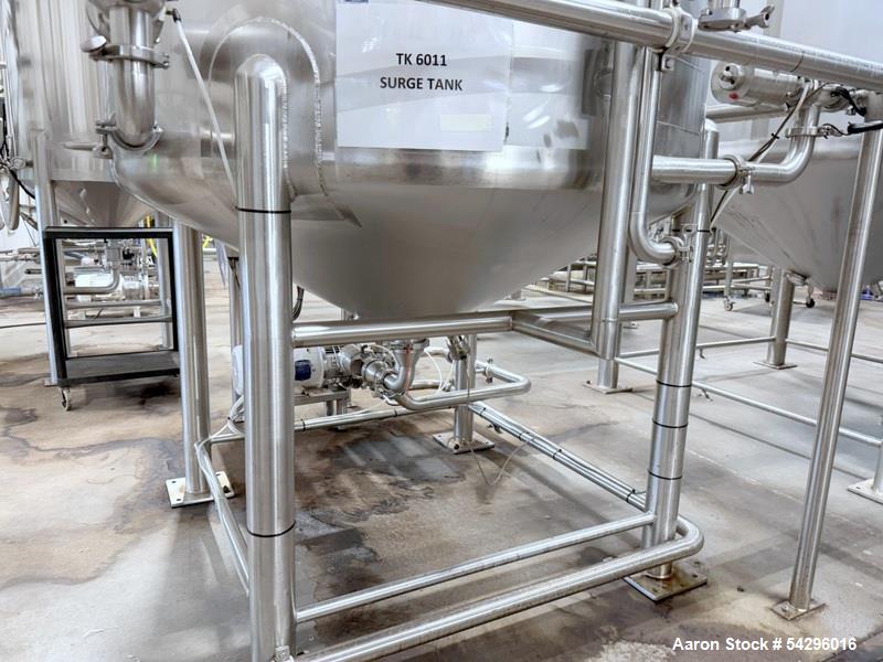 Used Feldmeier Stainless Steel Jacketed Tank, Approximate 1,200 Gallon.  Vertical, dish top, cone bottom, center bottom outlet, on (4) stainless steel legs.