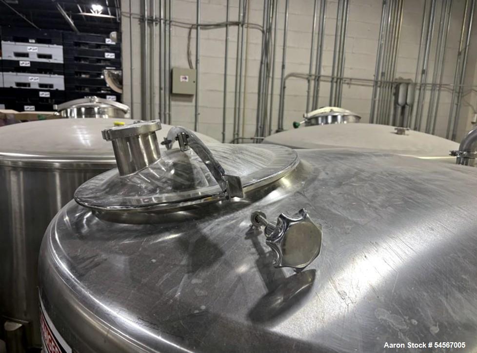 Used Tank, Feldmeier 1,000 Gallon, Stainless steel. Dish top, Cone Bottom, On casters with bottom discharge valve.