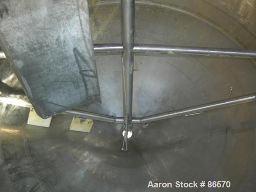 Used Feldmeier Mix Tank, 1000 Gallon, 304 Stainless Steel, Vertical. 82" Diameter x 48" straight side. Dished top, 44" coned bottom. Insulated. Fixed stainless steel agitator bridge with an approxima...