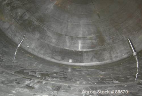 Used Feldmeier Mix Tank, 1000 Gallon, 304 Stainless Steel, Vertical. 82" Diameter x 48" straight side. Dished top, 44" coned bottom. Insulated. Fixed stainless steel agitator bridge with an approxima...