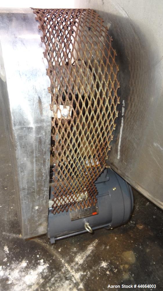 Used Filpaco Tank, 2000 Gallons, 304 Stainless Steel, Vertical. 86” Diameter X 84” straight side, open top with (2) covers, cone bottom. Side bottom entering agitator with a (3) blade prop driven by ...