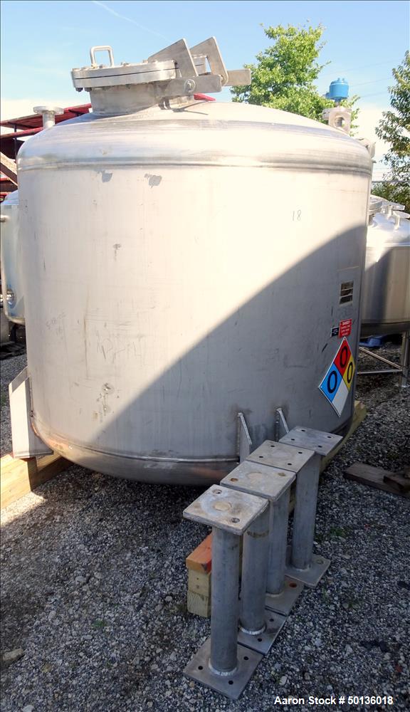 Used- Four Corp. Pressure Tank, Approximate 1,000 Gallon, 316L Stainless Steel