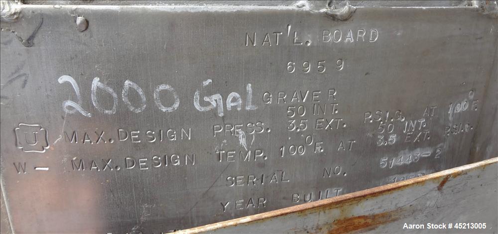 Used 2000 Gallon Stainless Steel Graver Pressure Tank
