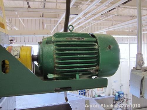 Used Groen Tank, 2000 Gallon, Model 2000 SP, Stainless Steel, Vertical. 84" Diameter x 90" straight side. Open top with (2) 1/3 hinged covers, coned bottom. Stainless steel agitator bridge with a Lig...