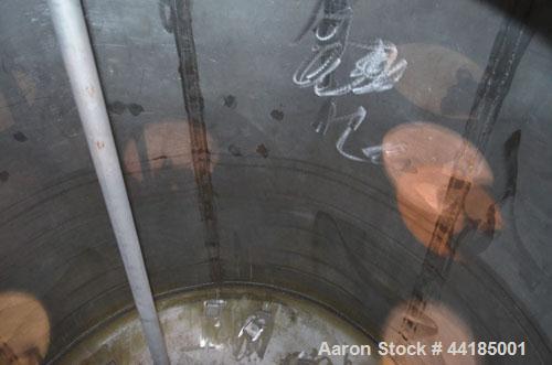 Used Groen Tank, 2500 Gallons, 304 Stainless Steel, Vertical. 90” Diameter x 78” straight side, dished top and bottom. Openings top (2) 1-5/8” threaded, 2-1/2” threaded, 15-3/4” man way with cover. 2...