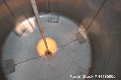 Used Groen Tank, 2500 Gallons, 304 Stainless Steel, Vertical. 90” Diameter x 78” straight side, dished top and bottom. Openings: top (2) 1-5/8” threaded, 2-1/2” threaded, 15-3/4” manway with cover; 2...