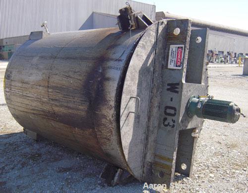 Used Imperial Steel Tank Company Tank, 1800 gallon, 304 stainless steel, vertical. 72" diameter x 96" straight side. Flat bolt on top with a 1/4 hinged cover, dish bottom. Top carbon steel agitator b...
