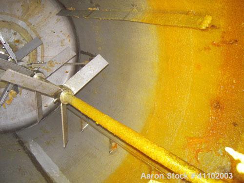 Used Imperial Steel Tank Company Tank, 1800 gallon, 304 stainless steel, vertical. 72" diameter x 96" straight side. Flat bolt on top with a 1/4 hinged cover, dish bottom. Top carbon steel agitator b...