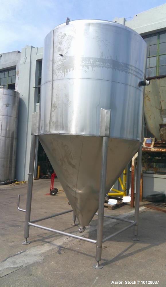 Used 2,000 Gallon JV Northwest Stainless Steel Jacketed Vertical Tank – Cone Bottom, Tri-Clamp Fittings