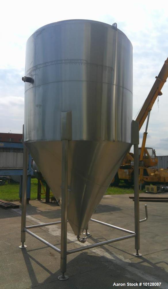 Used 2,000 Gallon JV Northwest Stainless Steel Jacketed Vertical Tank – Cone Bottom, Tri-Clamp Fittings
