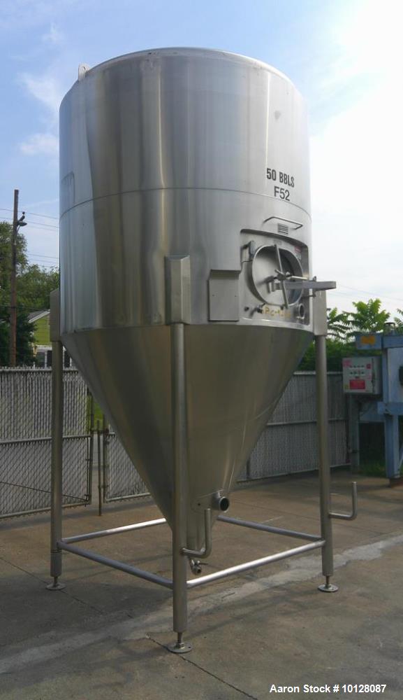 Used 2,000 Gallon JV Northwest Stainless Steel Jacketed Vertical Tank – Cone Bottom, Tri-Clamp Fittings