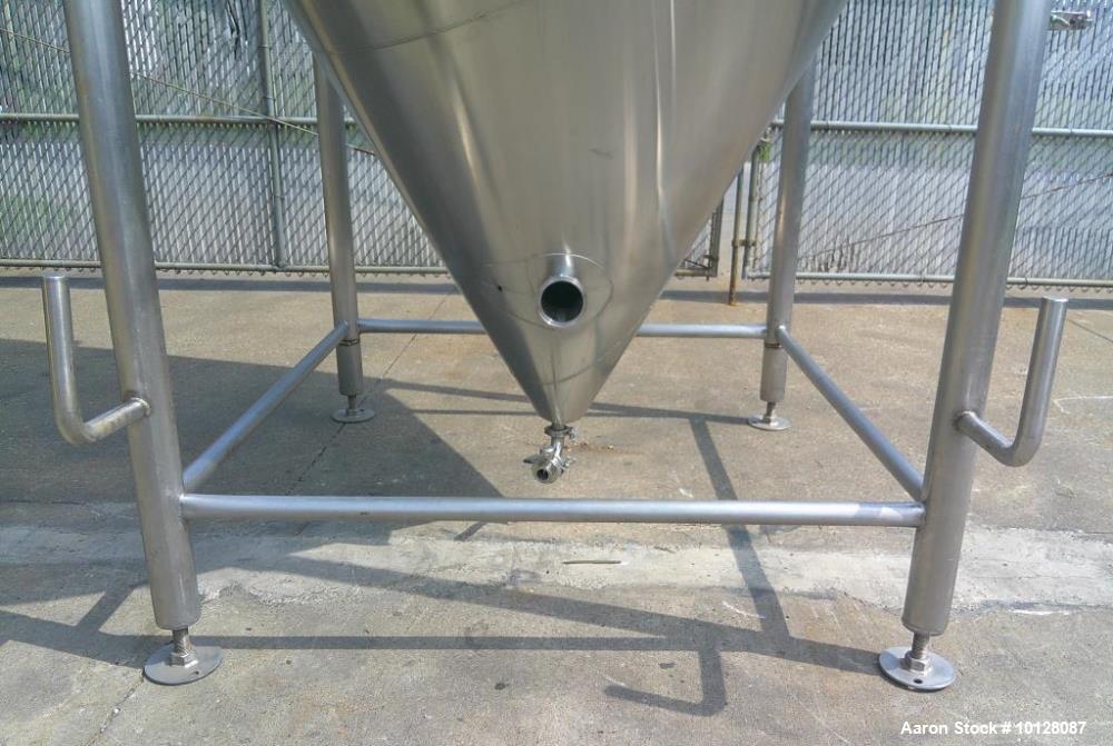 Used 2,000 Gallon JV Northwest Stainless Steel Jacketed Vertical Tank – Cone Bottom, Tri-Clamp Fittings