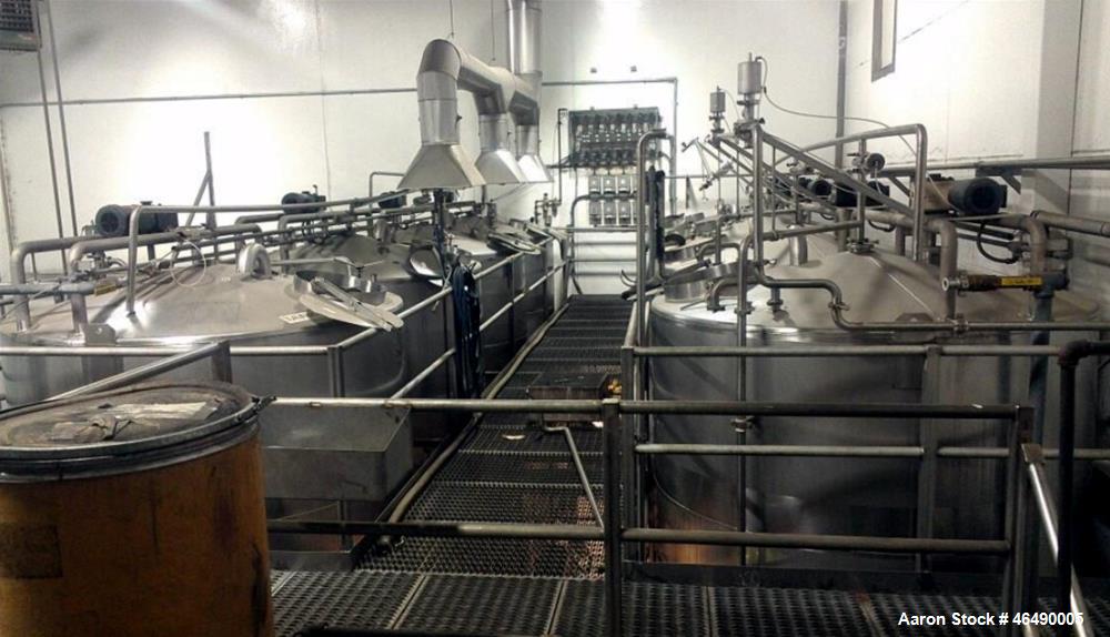 Used J.V. Northwest Tank, 4500 Gallon, 304 Stainless Steel, Vertical. 84" Diameter x 180" straight side, 15 degree coned top & bottom. Bottom sidewall channel cooling jacket approximate 46-1/2" wide ...