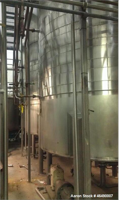 Used-J.V. Northwest Tank, 4500 Gallon, 304 Stainless Steel, Vertical. 84" Diameter x 180" straight side, 15 degree coned top...