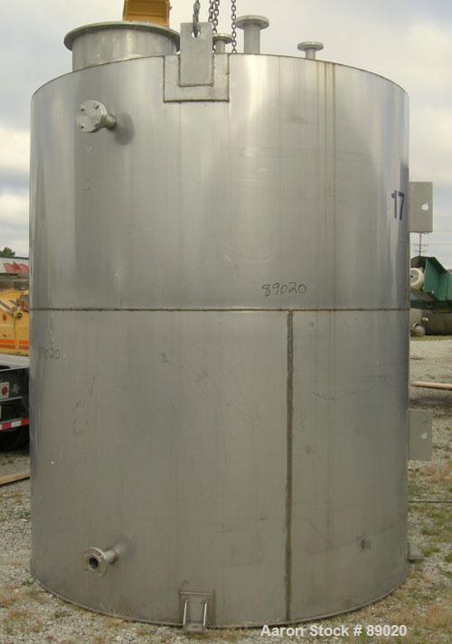 Used Keller Sales And Engineering Tank, 2,858 Gallon, 304 Stainless Steel, Vertical. Approximately 90" diameter x 108" straight side. Coned top, flat bottom. Openings: top 3", (3) 2", 10", 24" manway...