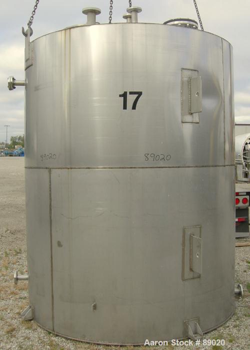 Used Keller Sales And Engineering Tank, 2,858 Gallon, 304 Stainless Steel, Vertical. Approximately 90" diameter x 108" straight side. Coned top, flat bottom. Openings: top 3", (3) 2", 10", 24" manway...