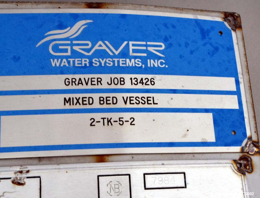 Unused- Graver Water Systems Approximate 4000 Gallon Mixed Bed Vessel Ion Exchange Column Tank. Manufactured by Kennedy Tank, 304/304L stainless steel, vertical. 120" Diameter x 60" straight side, 2:...