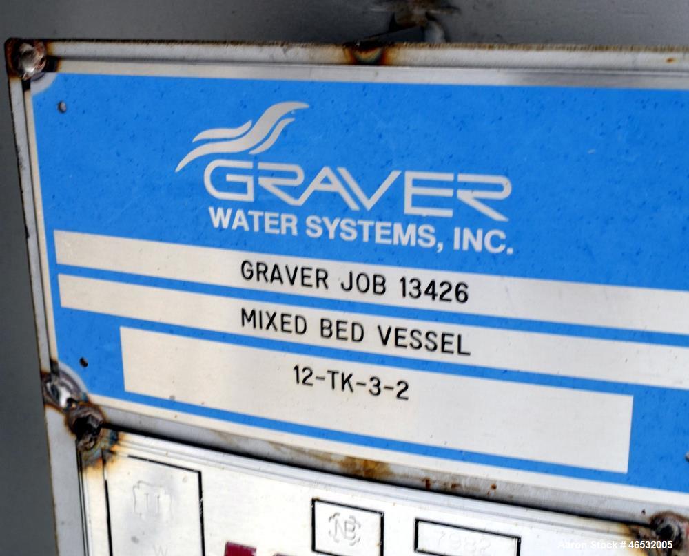 Unused- Graver Water Systems Approximate 4000 Gallon Mixed Bed Vessel Ion Exchange Column Tank. Manufactured by Kennedy Tank, 304/304L stainless steel, vertical. 120" Diameter x 60" straight side, 2:...