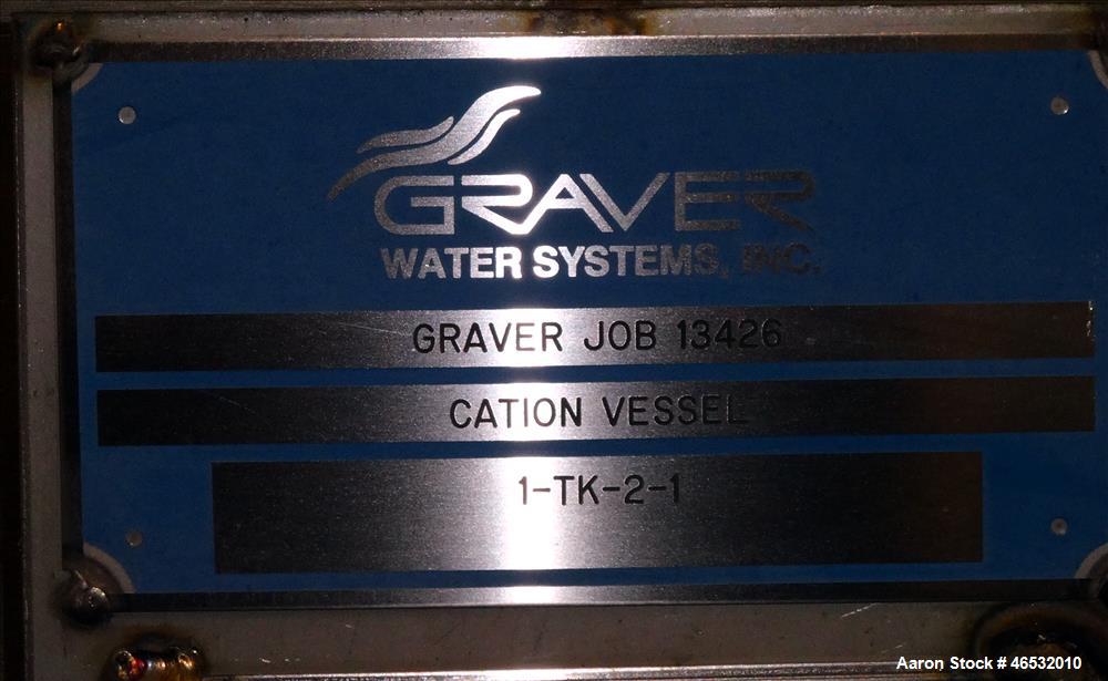 Unused- Graver Water Systems Approximate 4700 Gallon Cation Vessel Ion Exchange Column Tank. Manufactured by Kennedy Tank, 316/316L stainless steel, vertical. 120" Diameter x 76" straight side, 2:1 e...