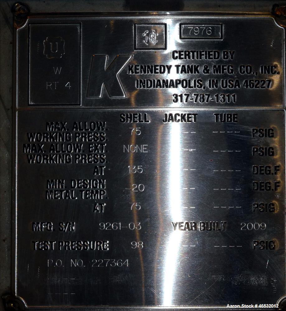 Unused- Graver Water Systems Approximate 3000 Gallon Fresh Resin Storage Vessel. Manufactured by Kennedy Tank, 304/304L stainless steel, vertical. 72" Diameter x 168" straight side, dished top and bo...