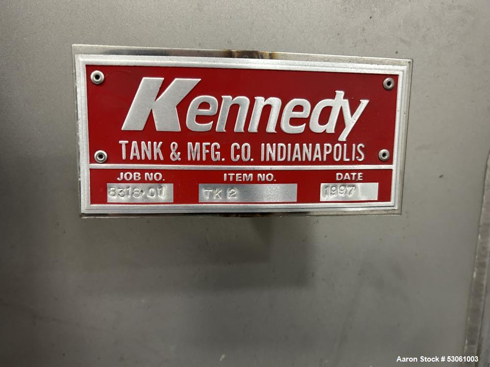 Used 3,000 Gallon Kennedy Holding Tank, Approx. 153" straight side, 84" diameter,Approx 183" overall height. Various top openings, 20" side bottom bolted manyway entrance, 3" center bottom outlet w/ ...