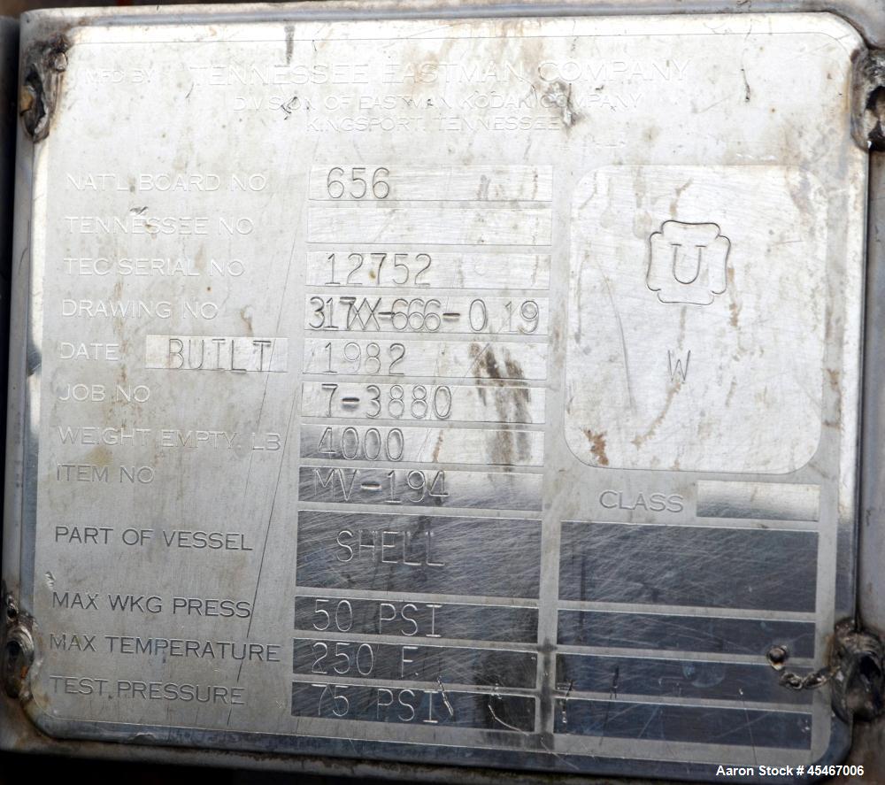Used 1,900 Gallon Stainless Steel Tennessee Eastman Pressure Tank