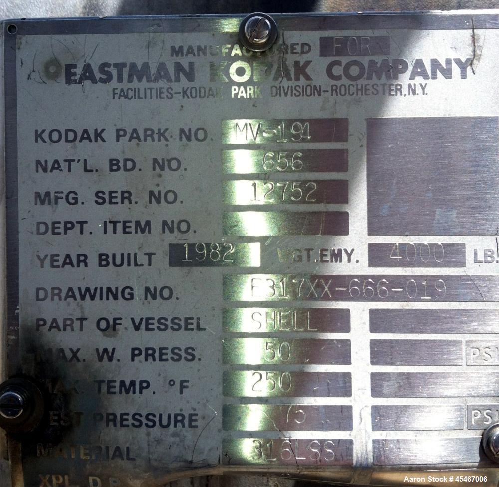 Used 1,900 Gallon Stainless Steel Tennessee Eastman Pressure Tank