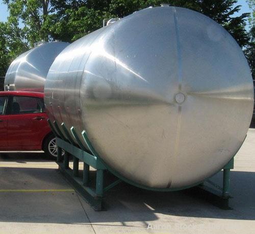 Used L'Hoir Incorporated Tank, 3,602 Gallon (3000 Imperial), 304 stainless steel, horizontal. Approximately 91 1/2" diameter x 120" straight side, dished heads. 2 internal CIP spray balls.  Openings:...