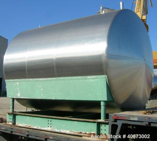 Used L'Hoir Incorporated Tank, 3,602 Gallon (3000 Imperial), 304 stainless steel, horizontal. Approximately 91 1/2" diameter x 120" straight side, dished heads. 2 internal CIP spray balls.  Openings:...