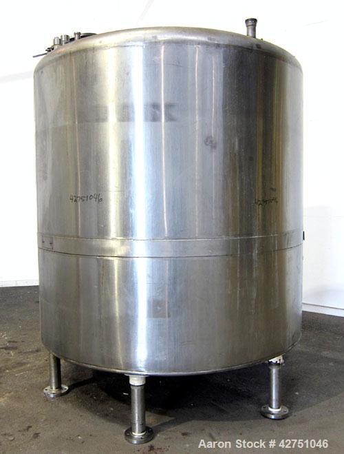Used Langsenkamp Tank, 2000 Gallon, 304 Stainless Steel, Vertical. 84" Diameter x 78" straight side, dished top, coned bottom. Off center top entering Lightnin agitator, model N33G-90. 1-1/2" Diamete...