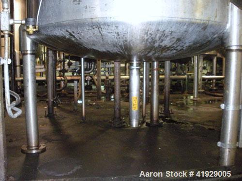 Used Lee Industries Tank, 2000 Gallon, model DBTT, stainless steel, vertical. 76" diameter x 106" straight side, dished top and bottom. Openings: top 3" tri-clamp, 4" tri-clamp, 4" vent, 24" manway w...