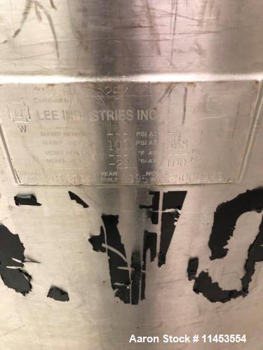 Used- Approximately 2,500 Gallon Lee Industries 304 Stainless Steel Jacketed Dou