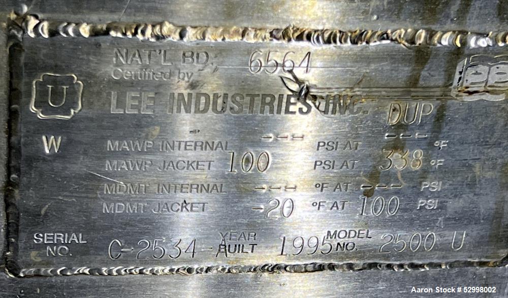 Lee Industries Reactor, Model 2500UDBT, 2500 Gallon