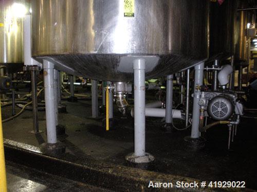 Used Lee Metal Products Tank, 2000 Gallon, Stainless Steel, Vertical. 76" diameter x 106" straight side, dished top and bottom. Openings top (2) 3" tri-clamp, 4" vent, (2) 20" manway with cover, side...