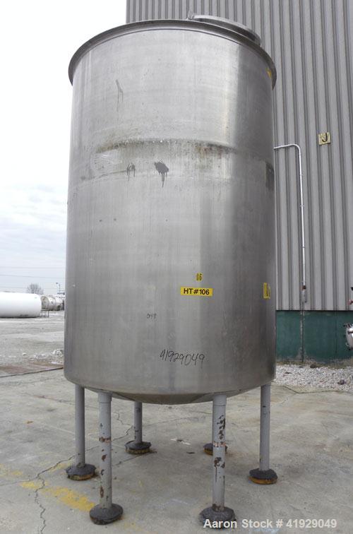 Used Lee Metal Products Tank, 2000 Gallon, 316 Stainless Steel, Vertical. 76" Diameter x 108" straight side, dished top and bottom. Openings: top (2) 3" tri-clamp, 4" vent, 22" manway with cover; 4" ...