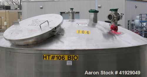 Used Lee Metal Products Tank, 2000 Gallon, 316 Stainless Steel, Vertical. 76" Diameter x 108" straight side, dished top and bottom. Openings: top (2) 3" tri-clamp, 4" vent, 22" manway with cover; 4" ...