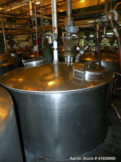 Used Lee Metal Products Tank, 1500 Gallon, stainless steel, vertical. 76" diameter x 56" straight side. Dished top, hemisperical bottom. Approximate 92" overall depth. Top side wall angled entering L...