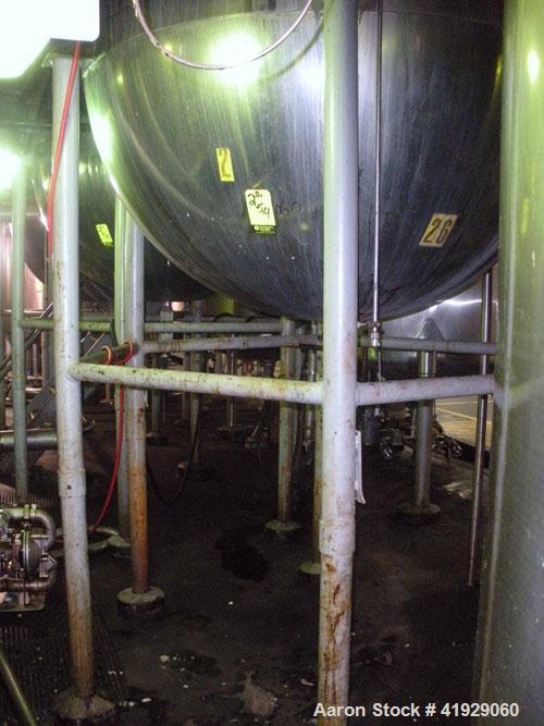 Used Lee Metal Products Tank, 1500 Gallon, stainless steel, vertical. 76" diameter x 56" straight side. Dished top, hemisperical bottom. Approximate 92" overall depth. Top side wall angled entering L...