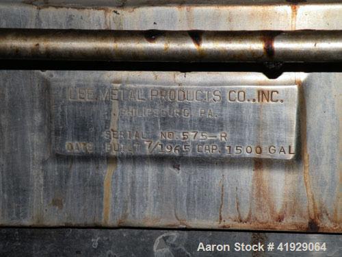 Used Lee Metal Products Tank, 1500 Gallon, 316 Stainless Steel, Vertical. 76" Diameter x 56" straight side, dished 304 stainless steel top head, hemisperical bottom. Approximate 92" overall depth. Op...
