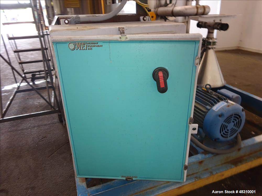 Used Murray Equipment Inc. Model MVP-10, 10 Ton Mixer.  2,500 Gallon, 96" diameter.   10 ga. 304 stainless steel cone bottom mix tank, mounted on mild steel frame. Tank has four 8" stainless baffles,...