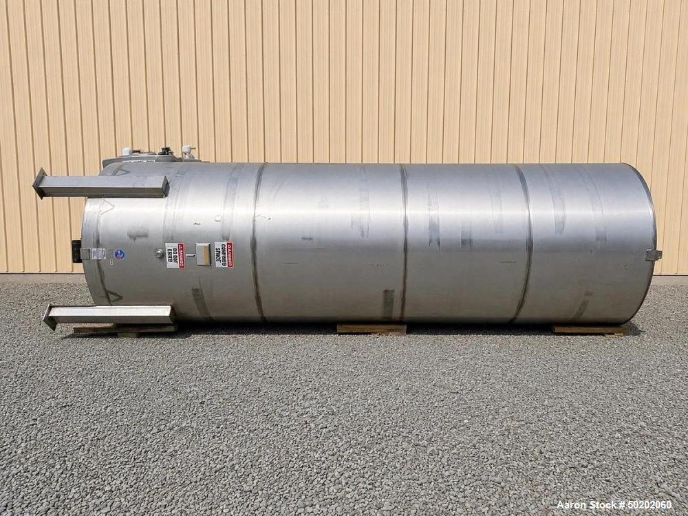 Used Meridian 3,400 Gallon Stainless Steel Vertical Storage Tank – 72" Diameter × 216" High