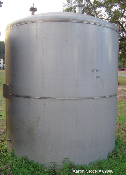 Used- Metal Equipment Company Tank, 3,000 gallon, stainless steel, vertical. Approximate 96" diameter x 96" straight side. D...