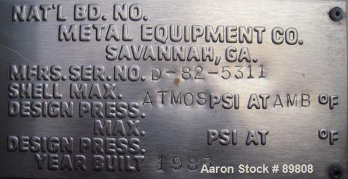 Used Metal Equipment Company Tank, 3,000 gallon, stainless steel, vertical. Approximate 96" diameter x 96" straight side. Dish top, flat bottom. Openings:  top (2) 2", 4", 1", 24" manway with no cove...