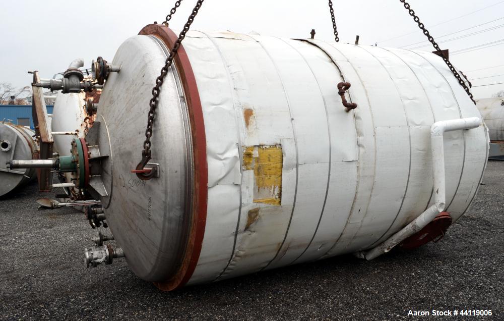Used Midwest Fabricators Pressure Tank / Reactor, 4500 Gallon, 316 Stainless Steel, Vertical. 96" Diameter x 138" straight side, dished top and bottom. Internal rated 15 psi & Full Vacuum. Tranter st...