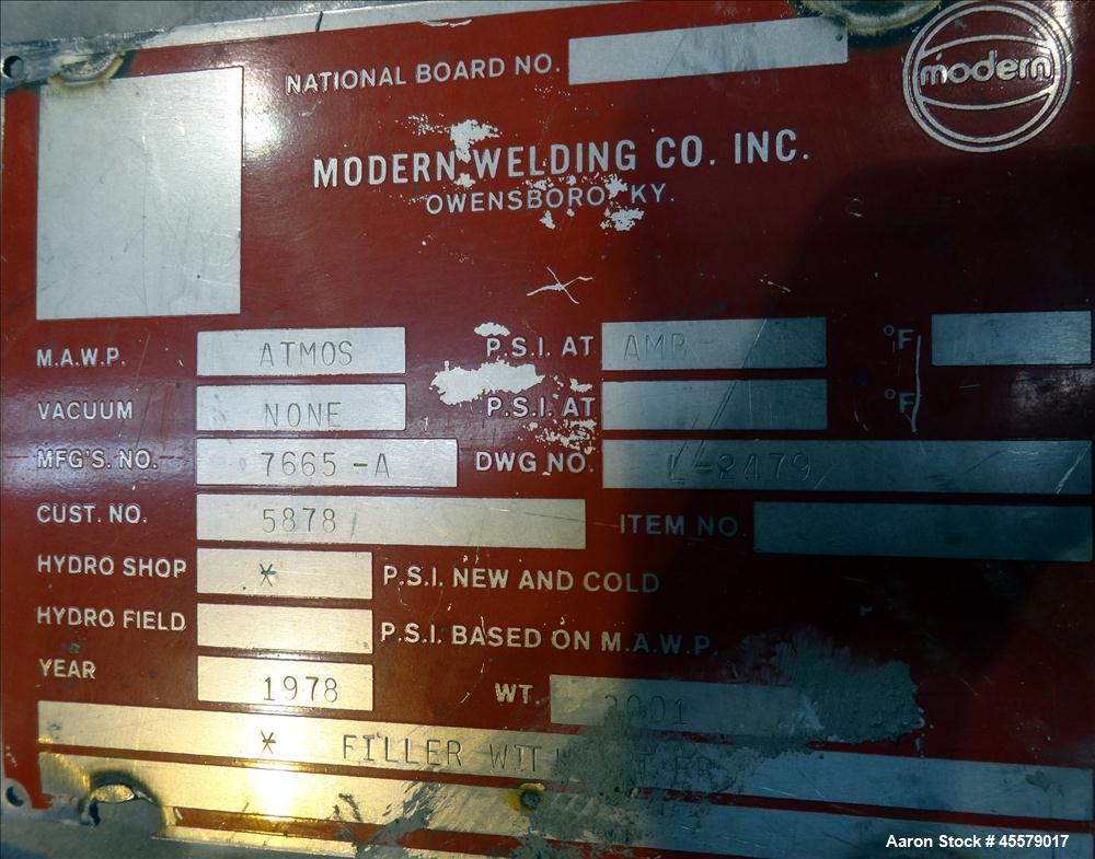 Unused- Modern Welding Company Tank, 1000 Gallon, 304 Stainless Steel