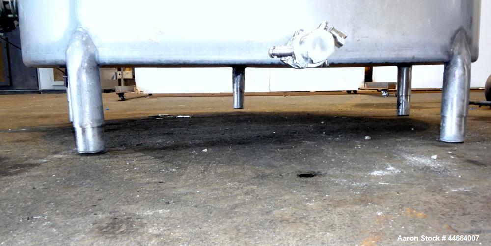 Used Mueller Tank, 1055 Gallon, 304 Stainless Steel, Vertical. Approximate 76" Diameter x 57” straight side, open top with (2) covers, inverted dish bottom. Side bottom entering agitator with a (3) b...