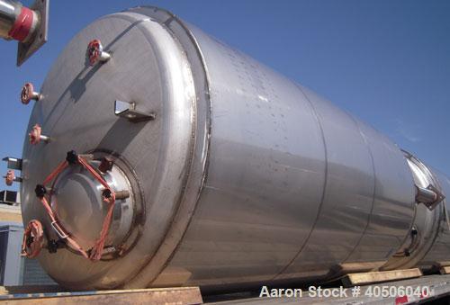 Unused- Mueller Pressure Tank, 2,500 Gallon, Model "F", 304 stainless steel, vertical. 72" diameter x 144" straight side, dished top and bottom. Internal rated 30 psi at 350 deg F and -20 deg F at 30...